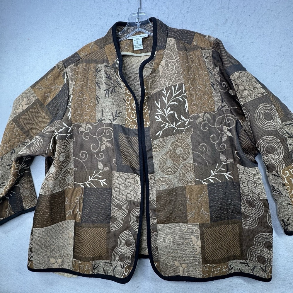 Serengeti Womens Plus Size 2X Open Front Blazer Brown Earthy Boho Patchwork‎ - Picture 11 of 11